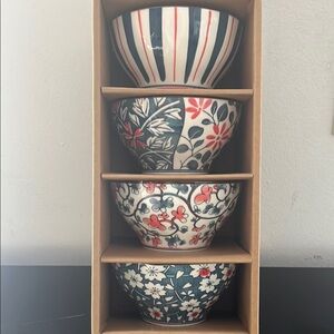 Floral and Striped Ceramic Bowl Set